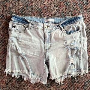 KanCan Blue Distressed Jean Shorts Raw Hem